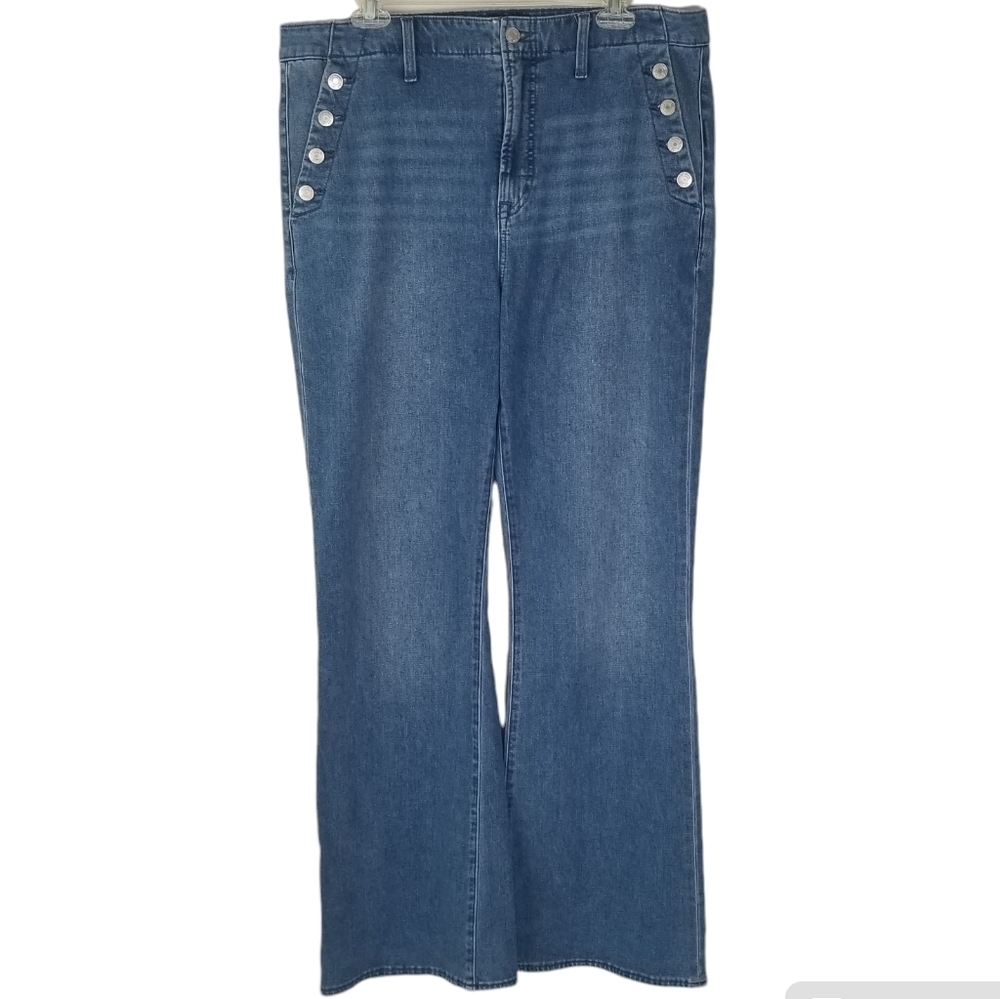 GAP High Rise Flare Denim Jeans Dark Garda Size 18/34 Long